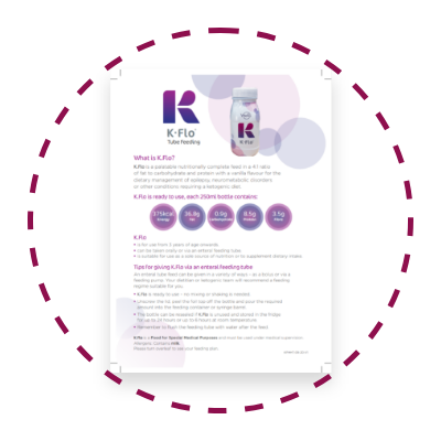 K Flo tube feeding bottle informational poster