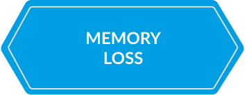 Blue hexagon with white text 'memory loss'
