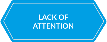 Blue hexagon with white text 'lack of attention'